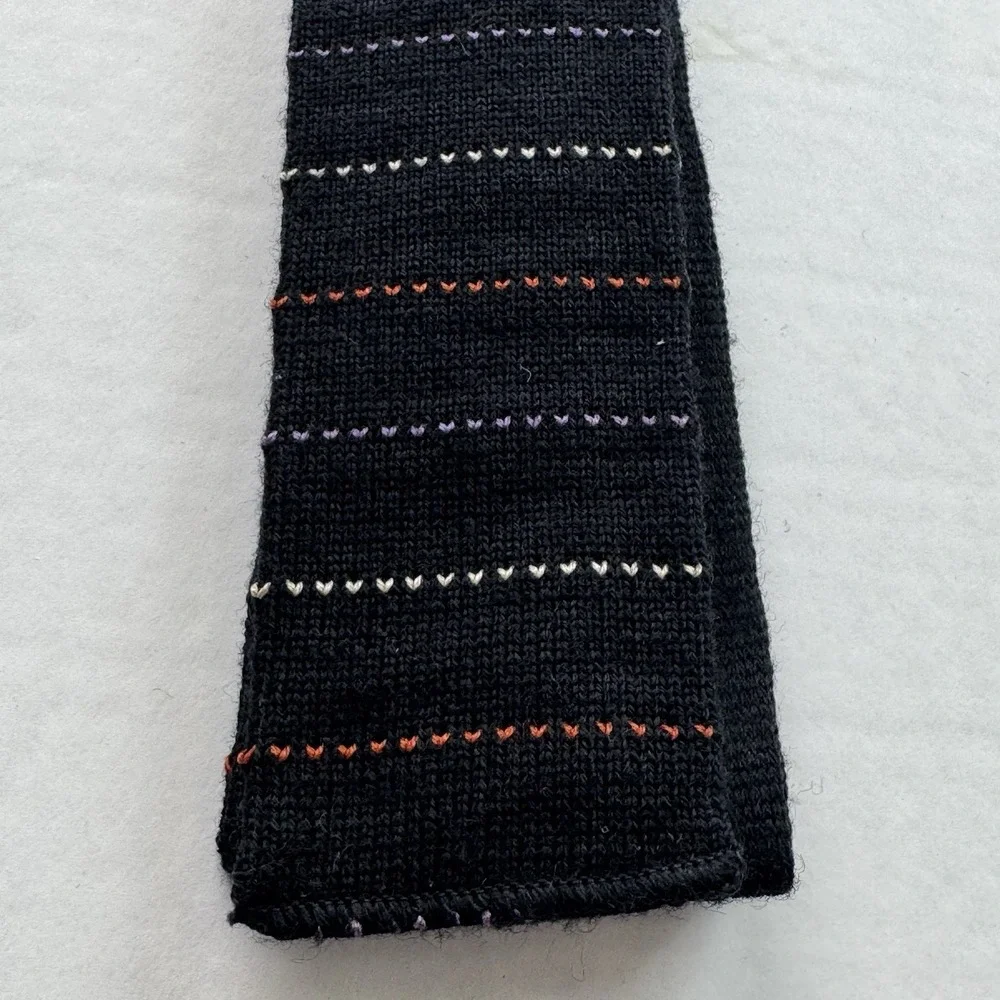 Yves Saint Laurent Tie Mens Black Multicolor Stripe Square Wool Knit Vintage USA